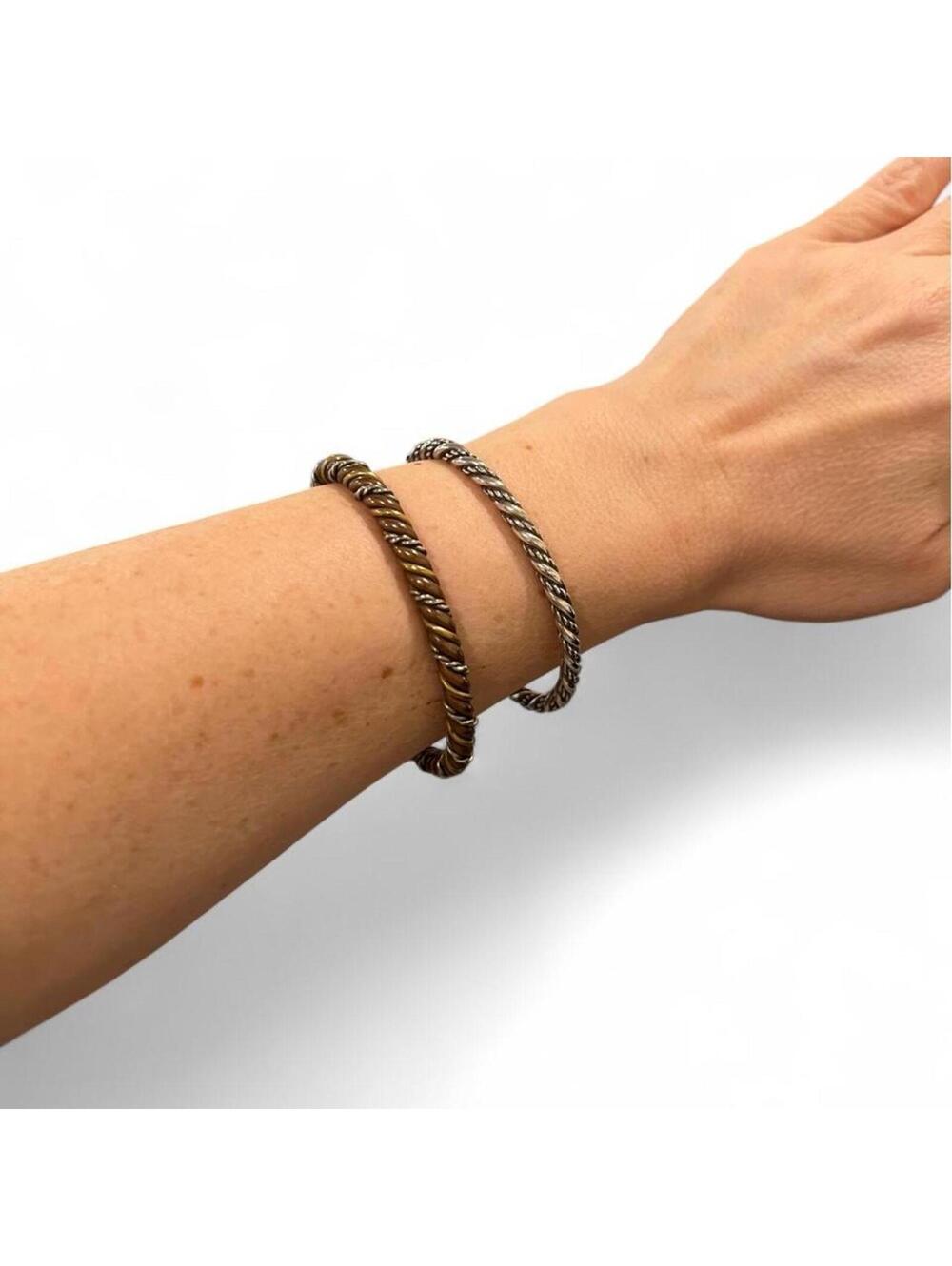 Vintage Twisted Rope Cuff Bracelet Set – Silver & Mixed Metal Boho Bangles